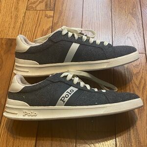 Mens PRL Polo Ralph Lauren Heritage Court II Flannel Gray White Sneaker Size 7.5